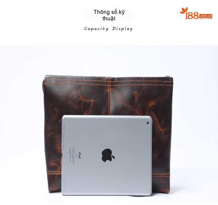 Túi Đeo Nách Nam Da Thật Dáng Clutch Phong Bì Màu Nâu Đỏ chi tiết 2
