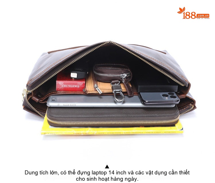 Túi Đeo Nách Nam Da Thật Dáng Clutch Phong Bì Màu Nâu Đỏ chi tiết 4