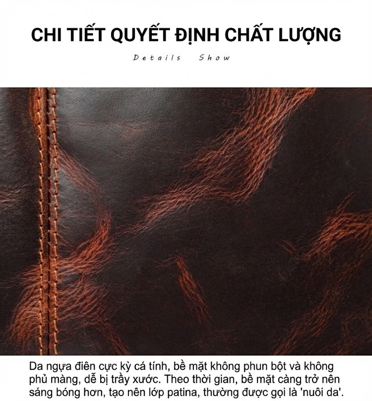Túi Đeo Nách Nam Da Thật Dáng Clutch Phong Bì Màu Nâu Đỏ chi tiết 5
