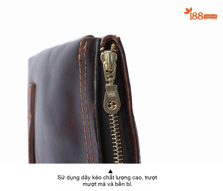 Túi Đeo Nách Nam Da Thật Dáng Clutch Phong Bì Màu Nâu Đỏ chi tiết 7