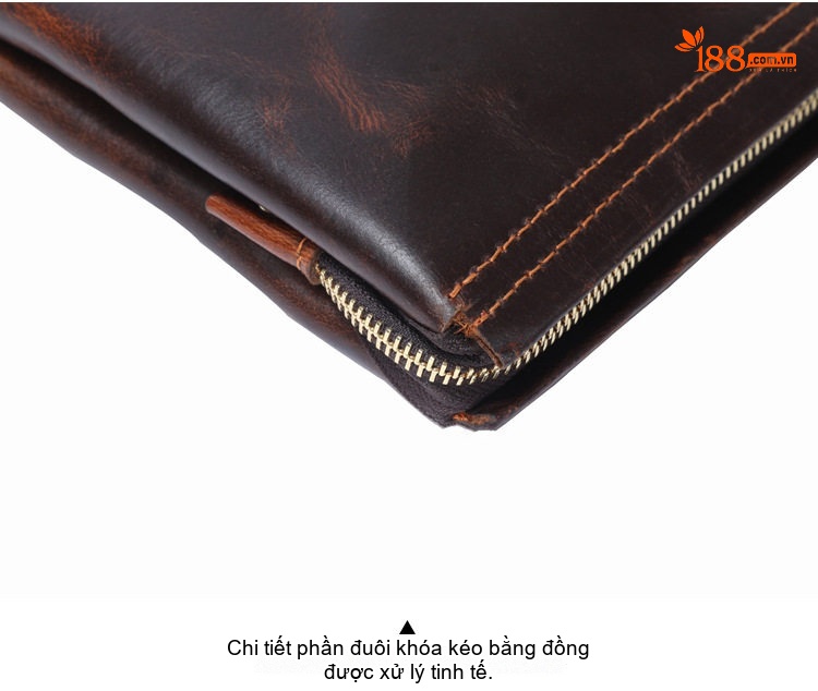 Túi Đeo Nách Nam Da Thật Dáng Clutch Phong Bì Màu Nâu Đỏ chi tiết 8