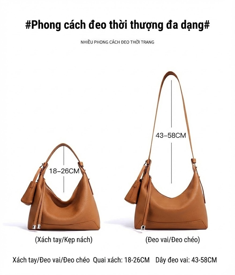 Túi Đeo Nách Nữ Da Thật Kiểu Bánh Mì Pháp Cao Cấp Màu Trắng Kem, Đen, Nâu, Xanh Dương chi tiết 10