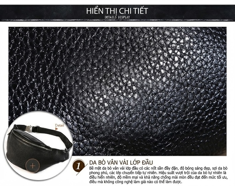 Túi Đeo Ngực/Bụng/Hông Nam Da Bò Thời Trang Màu Đen, Nâu chi tiết 44