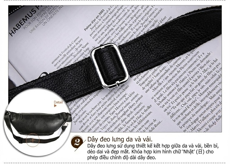 Túi Đeo Ngực/Bụng/Hông Nam Da Bò Thời Trang Màu Đen, Nâu chi tiết 45