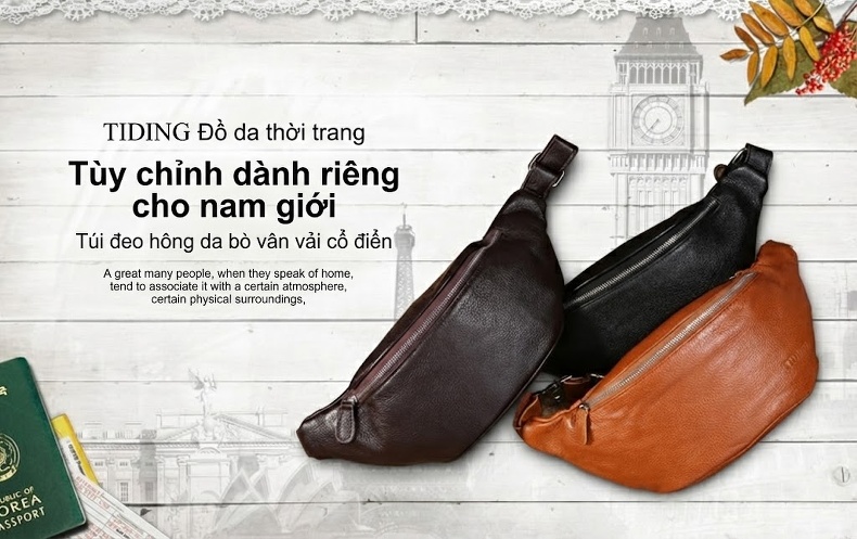 Túi Đeo Ngực/Bụng/Hông Nam Da Bò Thời Trang Màu Đen, Nâu chi tiết 15