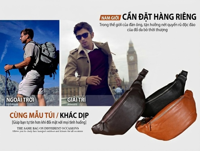 Túi Đeo Ngực/Bụng/Hông Nam Da Bò Thời Trang Màu Đen, Nâu chi tiết 16