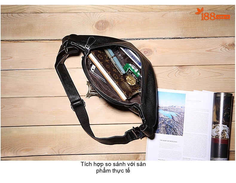 Túi Đeo Ngực/Bụng/Hông Nam Da Bò Thời Trang Màu Đen, Nâu chi tiết 51