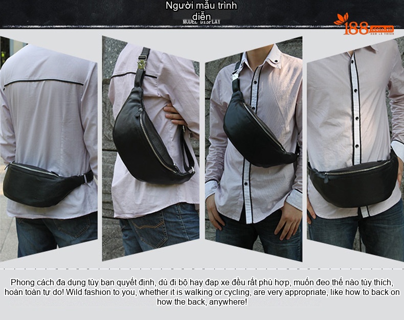 Túi Đeo Ngực/Bụng/Hông Nam Da Bò Thời Trang Màu Đen, Nâu chi tiết 52