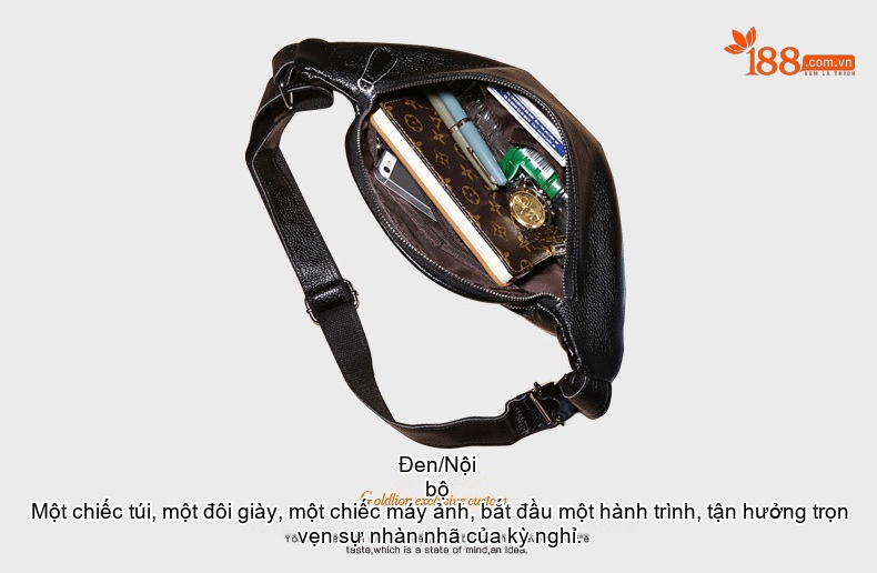 Túi Đeo Ngực/Bụng/Hông Nam Da Bò Thời Trang Màu Đen, Nâu chi tiết 37