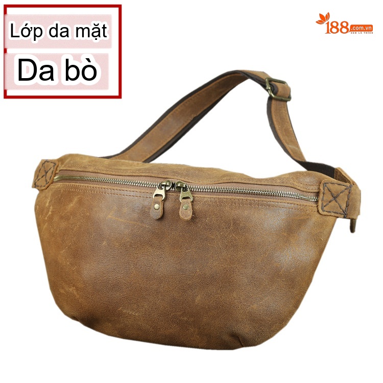 Túi Đeo Ngực/Bụng Nam Da Bò Mềm Mỏng Nhẹ Dung Tích Lớn Kiểu Cổ Điển Màu Nâu, Đen