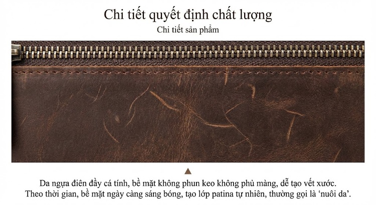 Túi Đeo Ngực/Bụng Nam Da Bò Thủ Công Vintage Đơn Giản Màu Nâu chi tiết 2