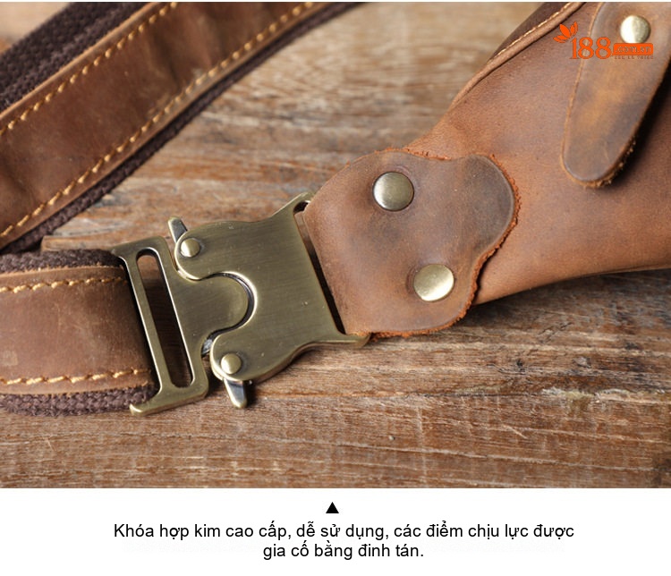 Túi Đeo Ngực/Bụng Nam Da Bò Thủ Công Vintage Đơn Giản Màu Nâu chi tiết 3
