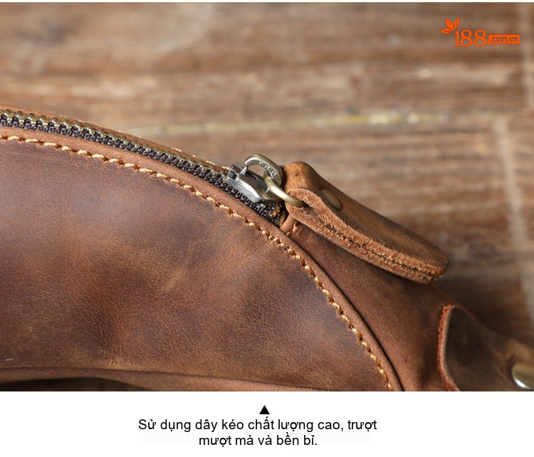 Túi Đeo Ngực/Bụng Nam Da Bò Thủ Công Vintage Đơn Giản Màu Nâu chi tiết 4