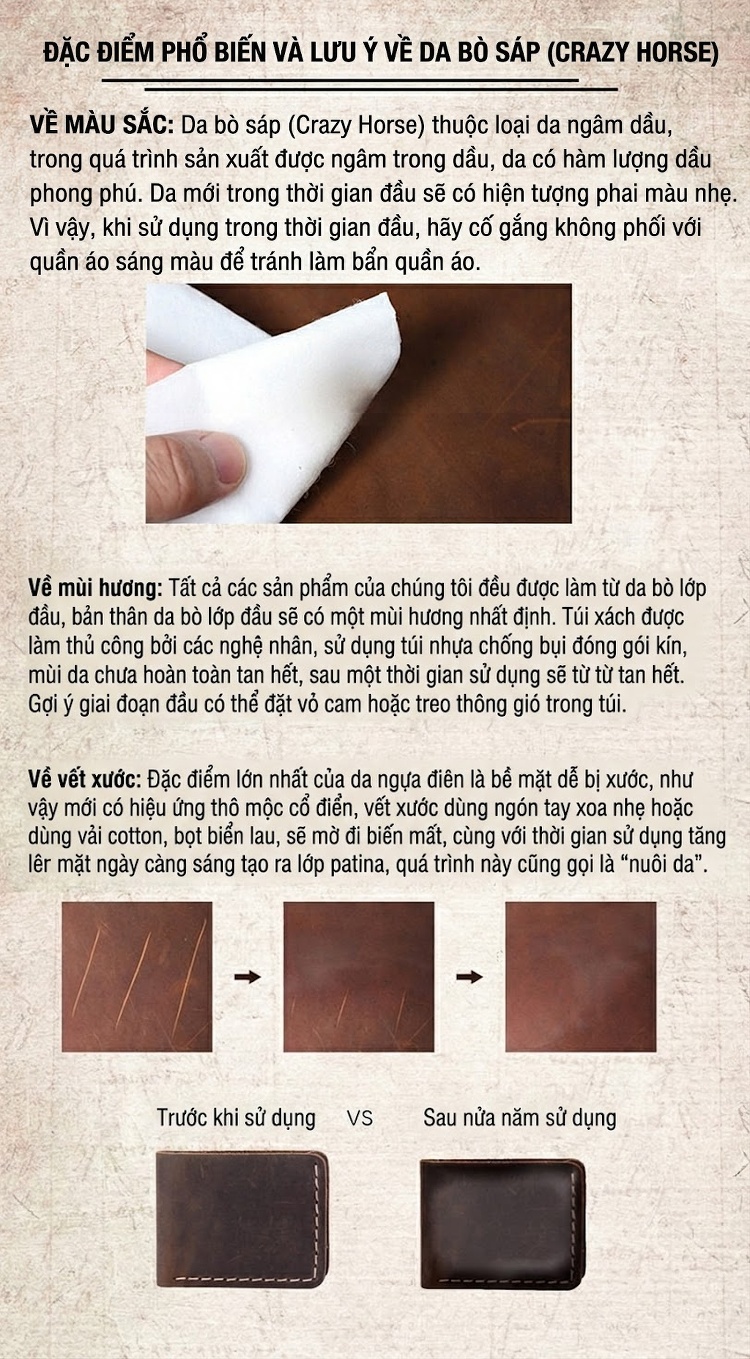 Túi Đeo Ngực/Bụng Nam Da Bò Thủ Công Vintage Đơn Giản Màu Nâu chi tiết 11