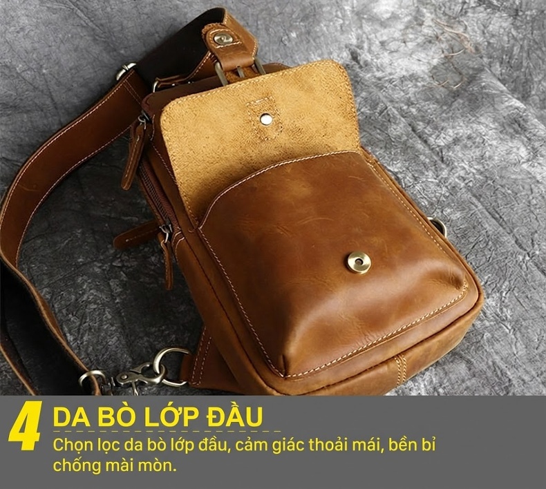 Túi Đeo Ngực/Bụng Nam Da Thật Phong Cách Âu Mỹ Cổ Điển Dung Tích Lớn Màu Nâu chi tiết 20