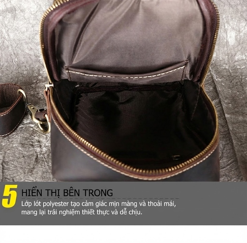 Túi Đeo Ngực/Bụng Nam Da Thật Phong Cách Âu Mỹ Cổ Điển Dung Tích Lớn Màu Nâu chi tiết 21