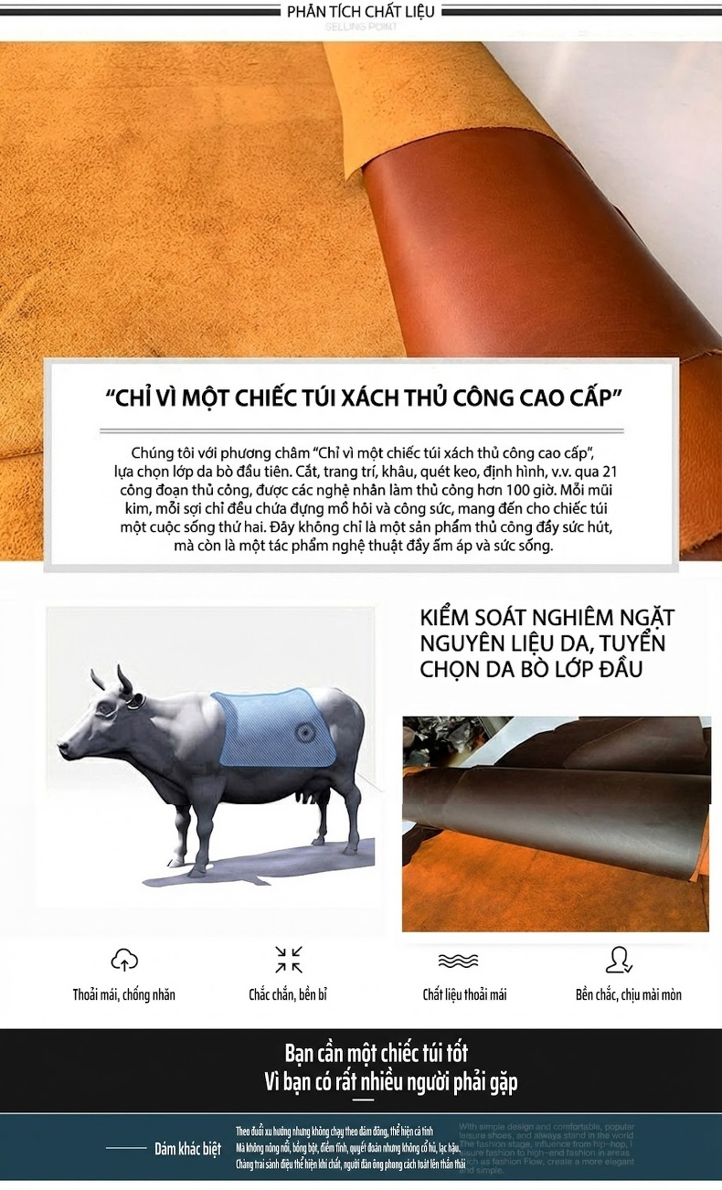 Túi Đeo Ngực/Bụng Nam Da Thật Phong Cách Âu Mỹ Cổ Điển Dung Tích Lớn Màu Nâu chi tiết 2