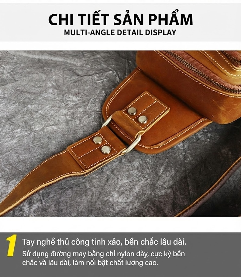 Túi Đeo Ngực/Bụng Nam Da Thật Phong Cách Âu Mỹ Cổ Điển Dung Tích Lớn Màu Nâu chi tiết 17