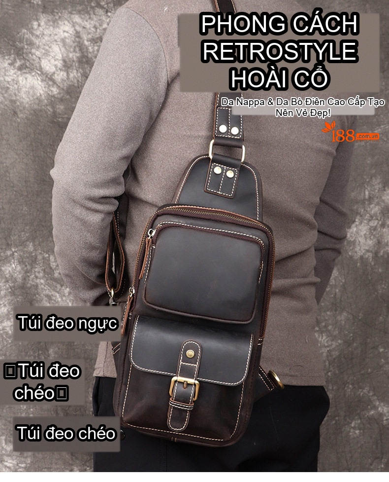 Túi Đeo Ngực/Bụng Nam Da Thật Phong Cách Âu Mỹ Cổ Điển Dung Tích Lớn Màu Nâu chi tiết 1