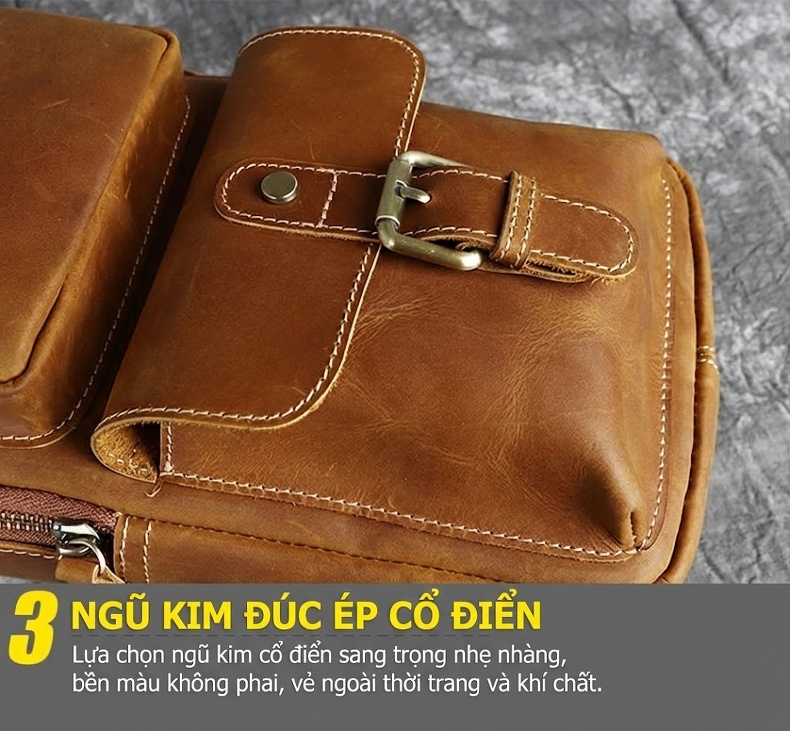 Túi Đeo Ngực/Bụng Nam Da Thật Phong Cách Âu Mỹ Cổ Điển Dung Tích Lớn Màu Nâu chi tiết 19