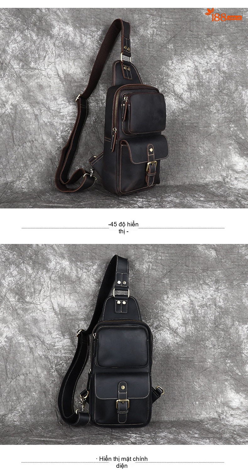 Túi Đeo Ngực/Bụng Nam Da Thật Phong Cách Âu Mỹ Cổ Điển Dung Tích Lớn Màu Nâu chi tiết 13