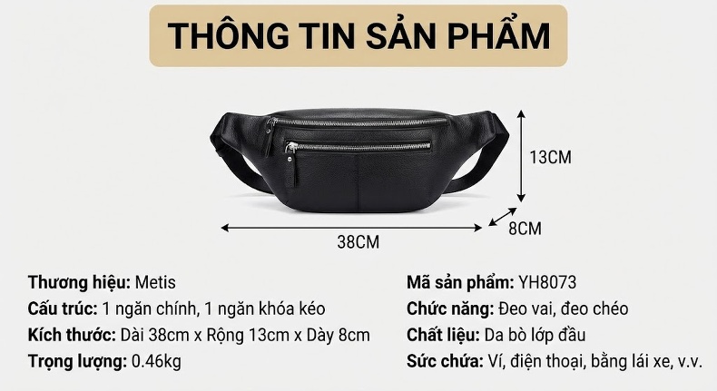Túi Đeo Ngực/Bụng Nam Da Thật Phong Cách Hàn Quốc Màu Đen chi tiết 8