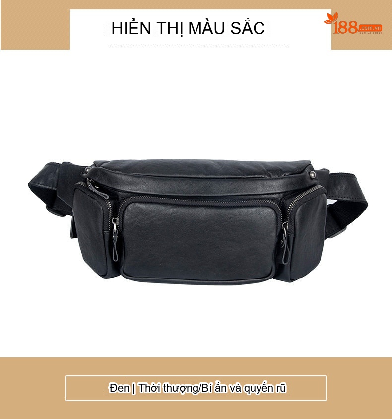 Túi Đeo Ngực/Bụng Nam Da Thật Phong Cách Hàn Quốc Màu Đen chi tiết 9