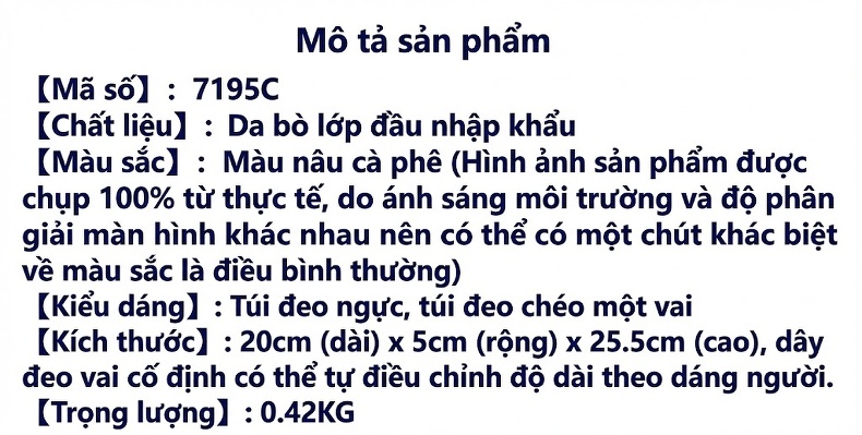 Túi Đeo Ngực/Bụng Nam Da Thật Phong Cách Hàn Quốc Màu Nâu chi tiết 1