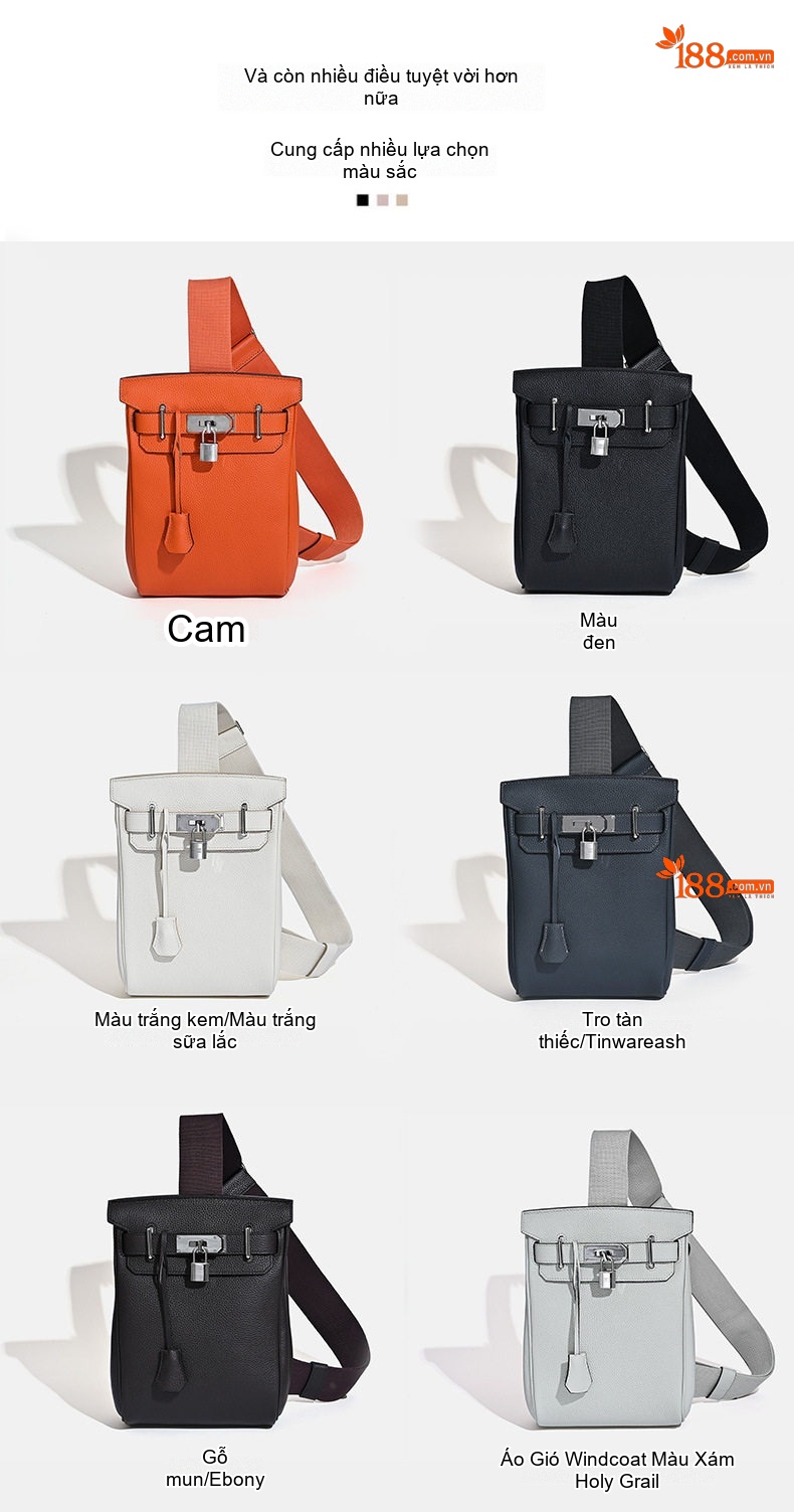 Túi Đeo Ngực/Bụng Unisex Da Bò Kelly Form Dáng Thời Trang Màu Đen, Nâu chi tiết 5
