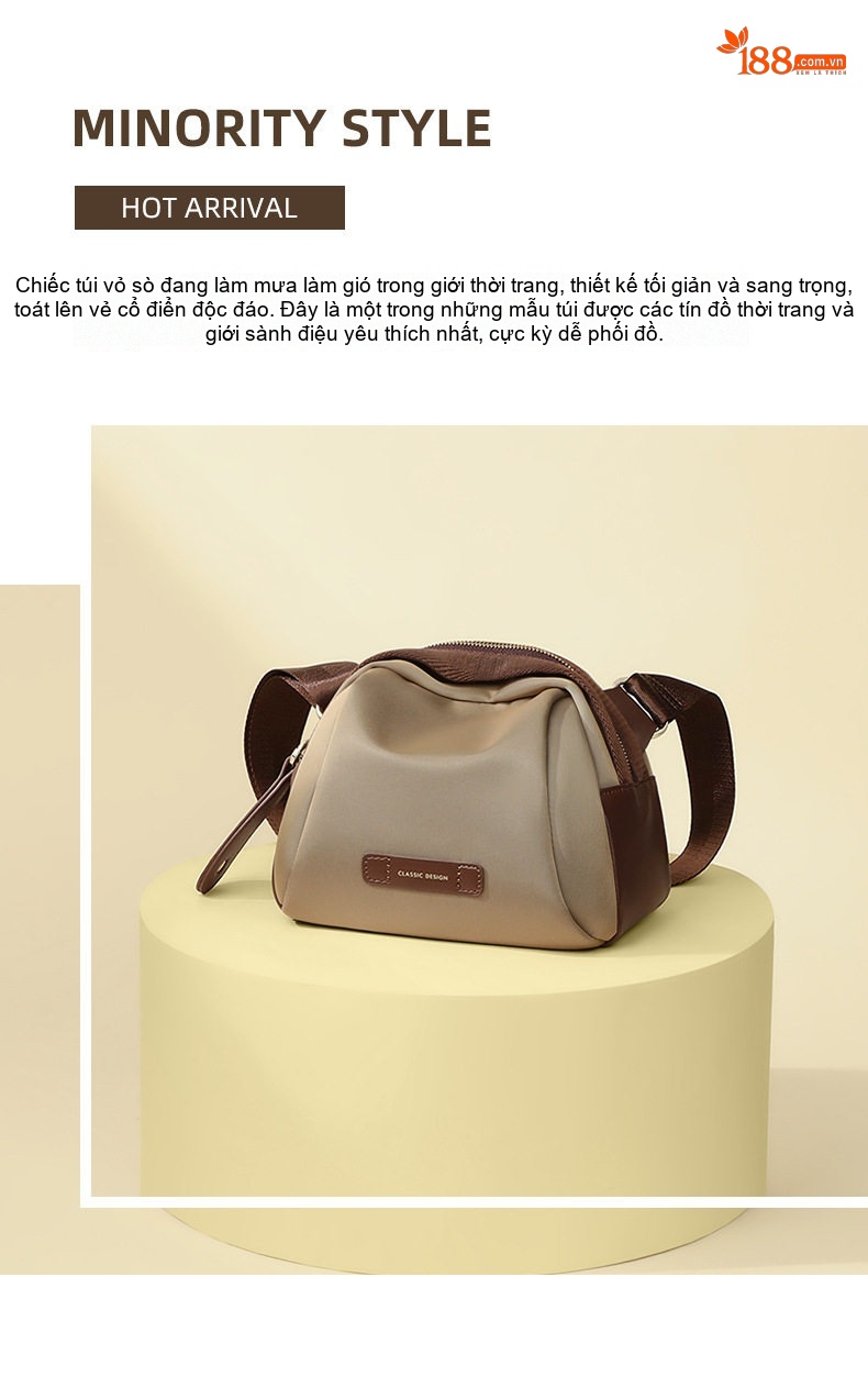 Túi Đeo Ngực/Bụng/Vai Nữ Vải Canvas Đeo Chéo Kiểu Ba Lô Nhỏ Gọn Màu Nâu, Be chi tiết 7
