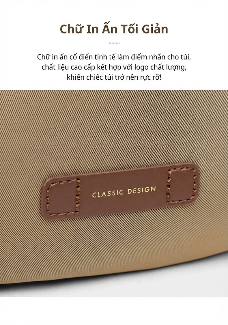 Túi Đeo Ngực/Bụng/Vai Nữ Vải Canvas Đeo Chéo Kiểu Ba Lô Nhỏ Gọn Màu Nâu, Be chi tiết 8