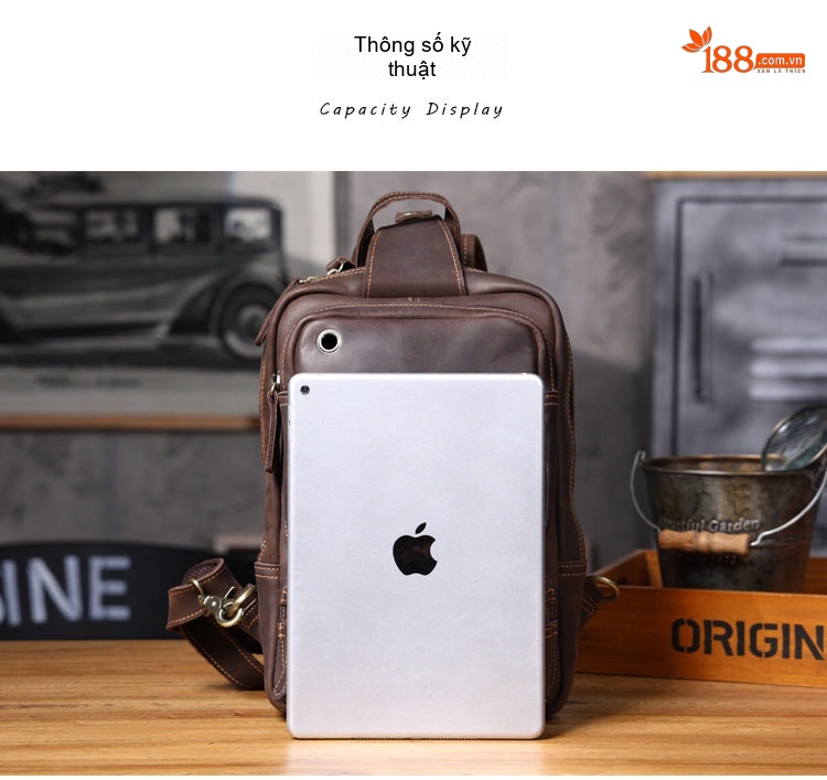 Túi Đeo Ngực/Đeo Chéo Nam Da Bò Dung Tích Lớn Phong Cách Retro chi tiết 9