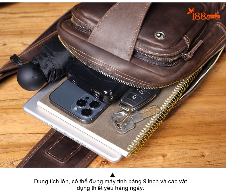 Túi Đeo Ngực/Đeo Chéo Nam Da Bò Dung Tích Lớn Phong Cách Retro chi tiết 11