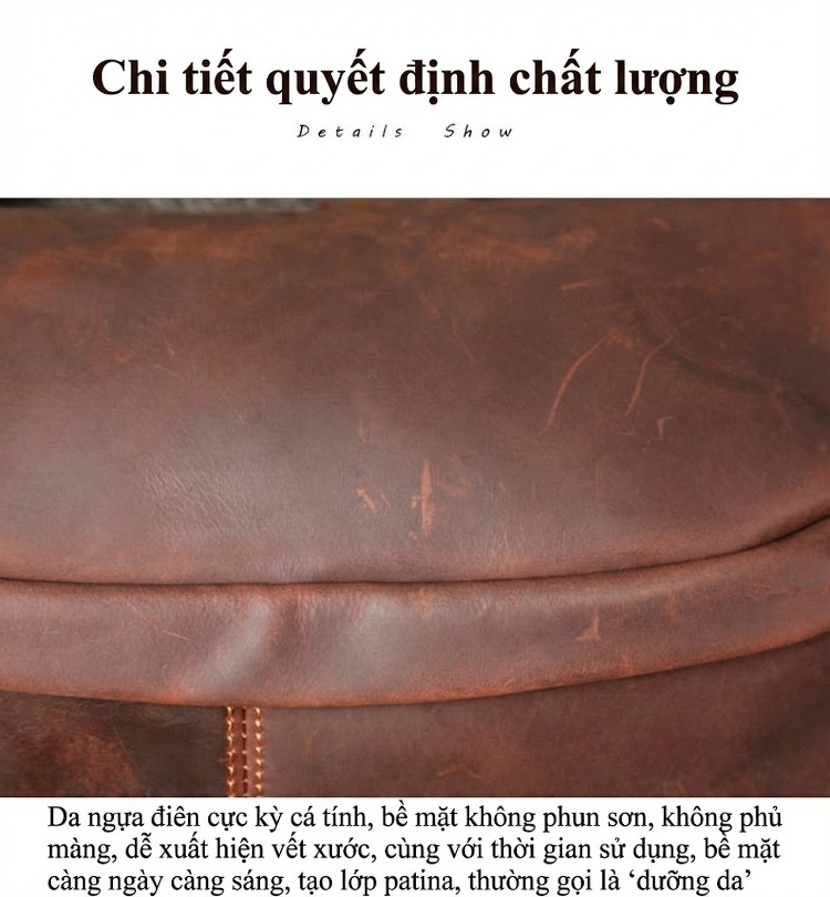 Túi Đeo Ngực/Đeo Chéo Nam Da Bò Lớn Phong Cách Retro Màu Nâu, Đen chi tiết 14