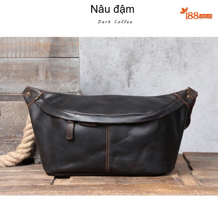 Túi Đeo Ngực/Đeo Chéo Nam Da Bò Lớn Phong Cách Retro Màu Nâu, Đen chi tiết 22