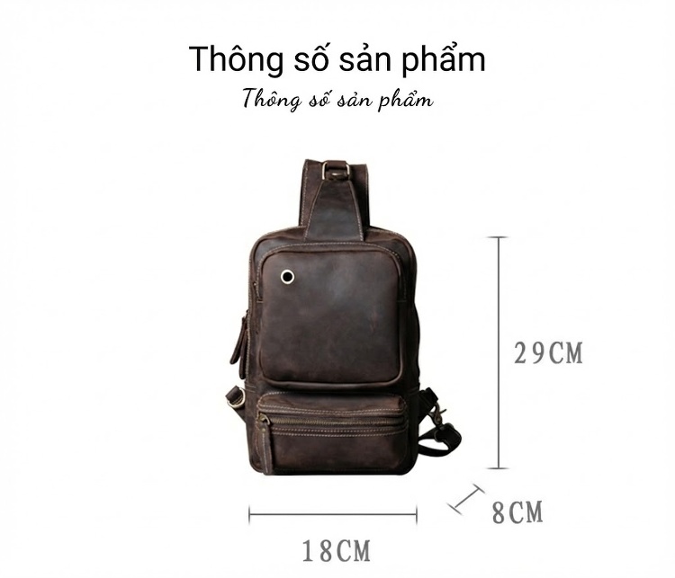 Túi Đeo Ngực/Đeo Chéo Nam Da Bò Lớp Đầu Vintage Dung Tích Lớn Màu Nâu chi tiết 2