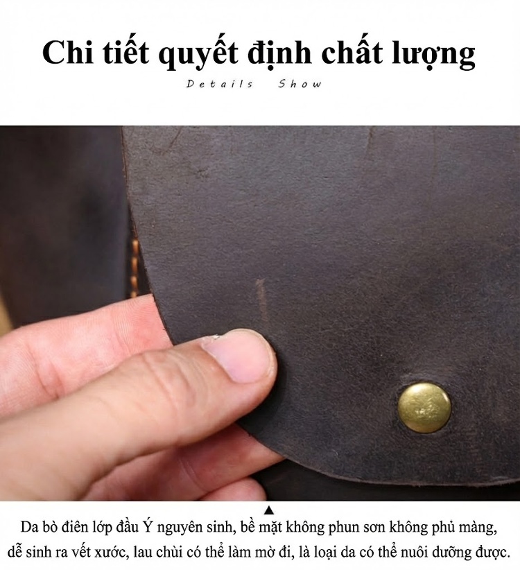 Túi Đeo Ngực/Đeo Chéo Nam Da Bò Phong Cách Retro chi tiết 12