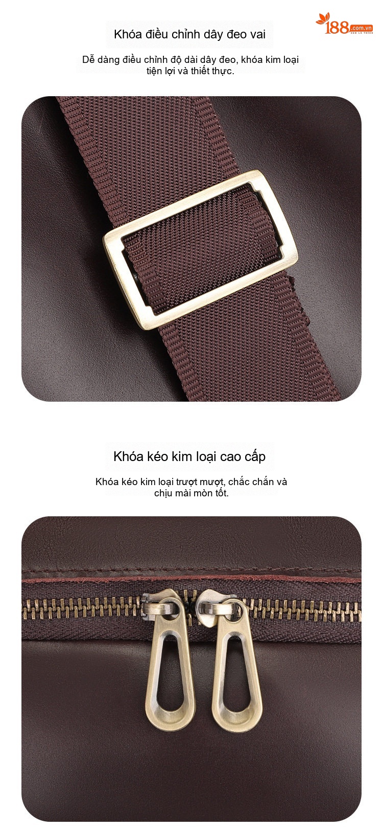 Túi Đeo Ngực/Đeo Chéo Nam Da Bò Retro Cổ Điển, Sức Chứa Lớn Đựng Ipad 11 Inch Màu Nâu chi tiết 8