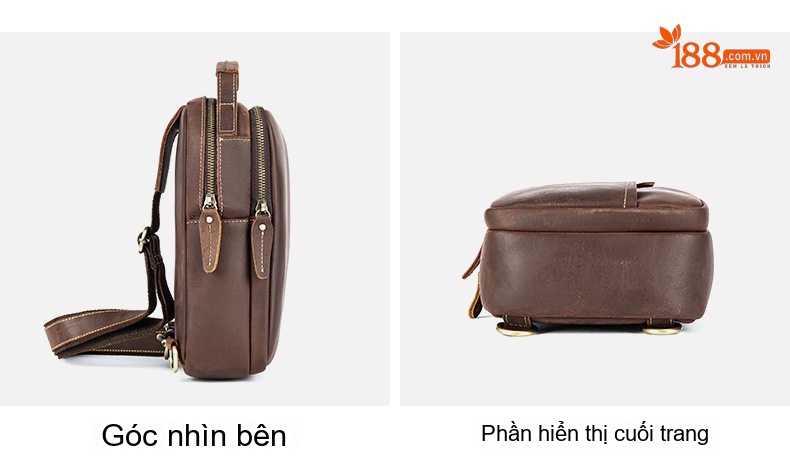 Túi Đeo Ngực/Đeo Chéo Nam Da Bò Sáp Kiểu Cổ Điển Đa Năng Màu Nâu chi tiết 12