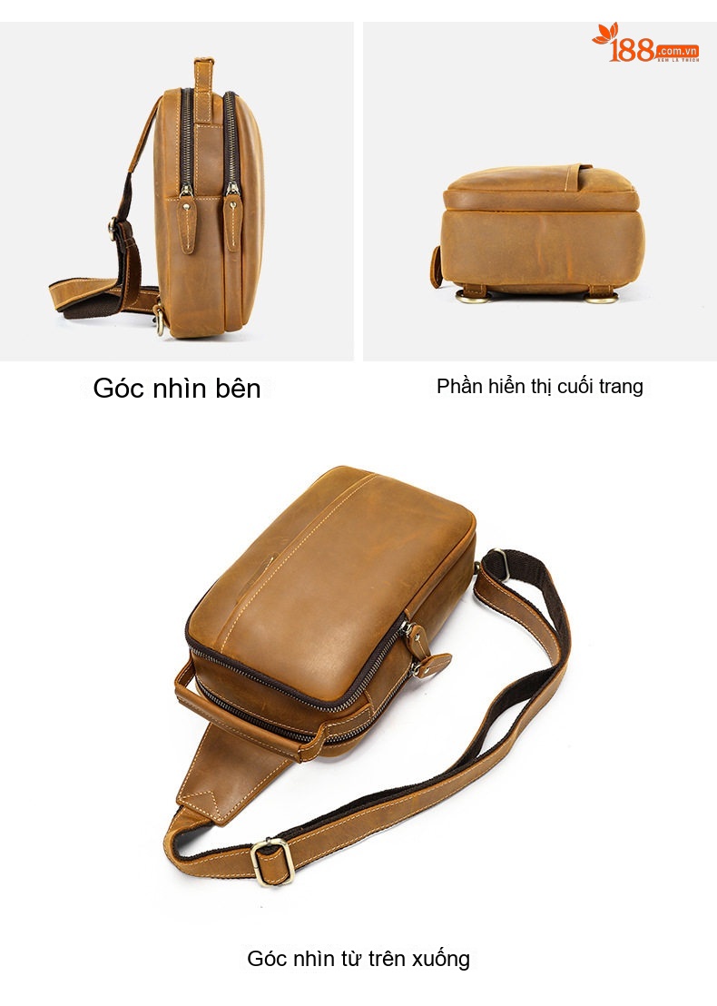 Túi Đeo Ngực/Đeo Chéo Nam Da Bò Sáp Kiểu Cổ Điển Đa Năng Màu Nâu chi tiết 14