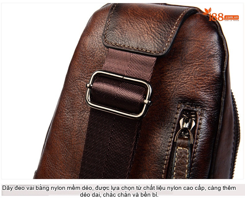 Túi Đeo Ngực/Đeo Chéo Nam Da Bò Thật Phong Cách Retro Màu Nâu, Đen chi tiết 13