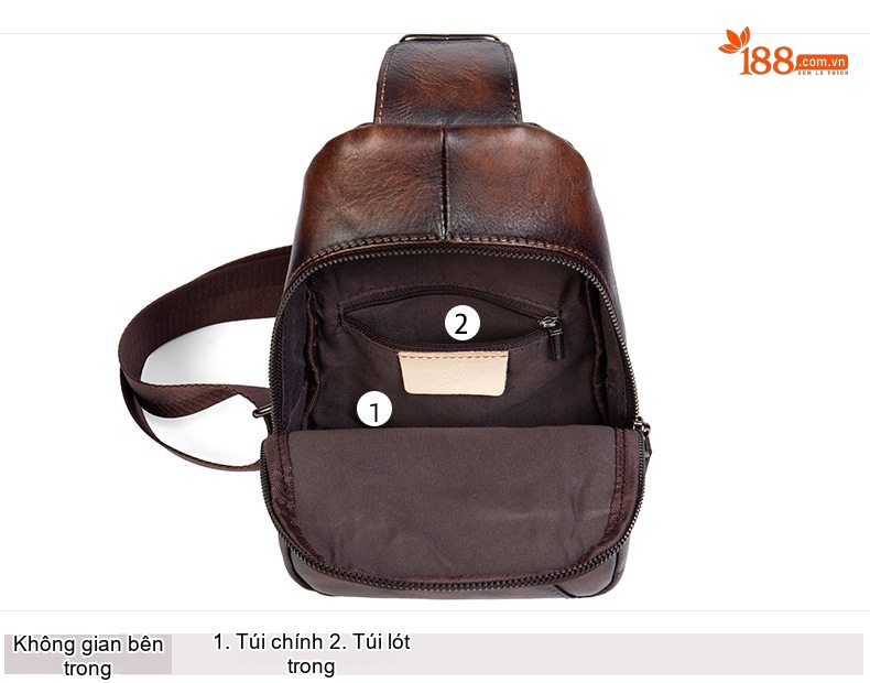 Túi Đeo Ngực/Đeo Chéo Nam Da Bò Thật Phong Cách Retro Màu Nâu, Đen chi tiết 16