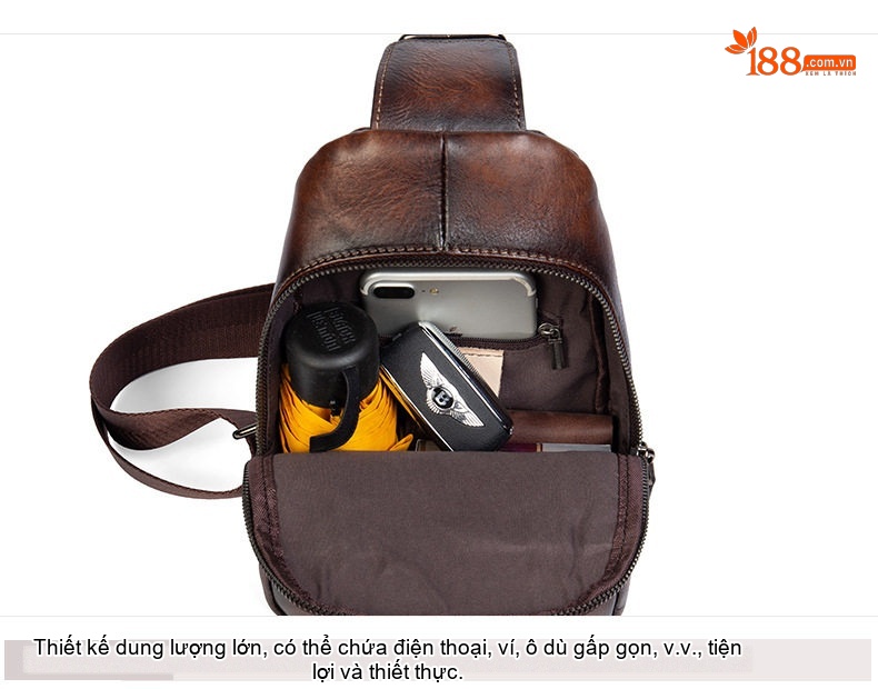 Túi Đeo Ngực/Đeo Chéo Nam Da Bò Thật Phong Cách Retro Màu Nâu, Đen chi tiết 17