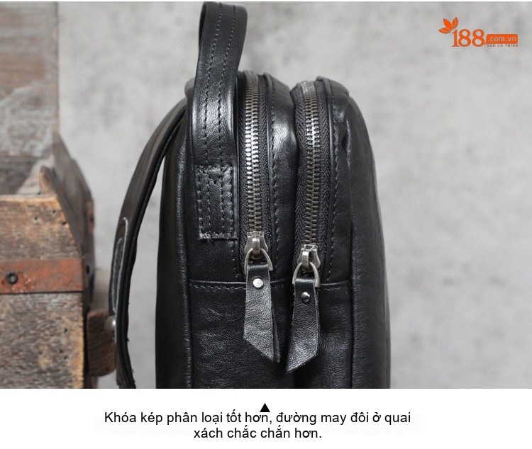 Túi Đeo Ngực/Đeo Chéo Nam Da Bò Thủ Công Phong Cách Retro Màu Đen, Nâu, Cam chi tiết 8