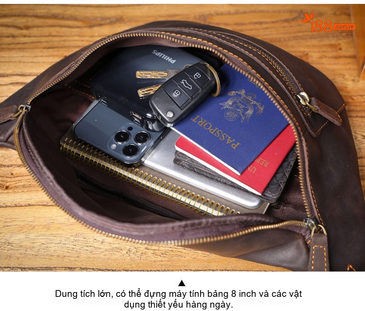 Túi Đeo Ngực/Đeo Chéo Nam Da Bò Thủ Công Vintage chi tiết 10