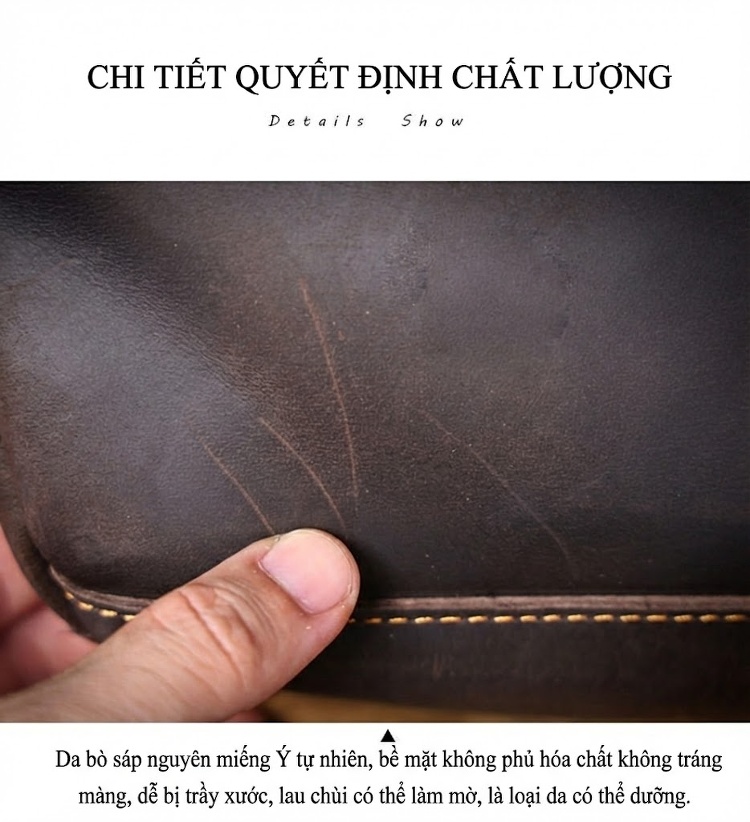 Túi Đeo Ngực/Đeo Chéo Nam Da Bò Thủ Công Vintage chi tiết 11