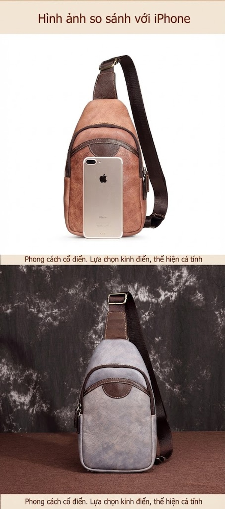 Túi Đeo Chéo Nam Da Bò Thủ Công Vintage Phong Cách Du Lịch chi tiết 2