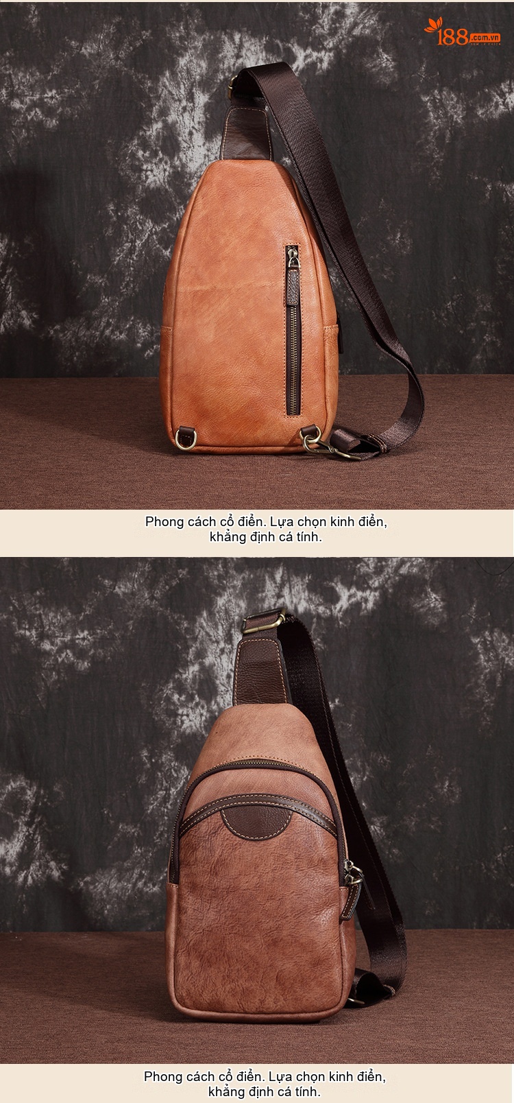 Túi Đeo Chéo Nam Da Bò Thủ Công Vintage Phong Cách Du Lịch chi tiết 4