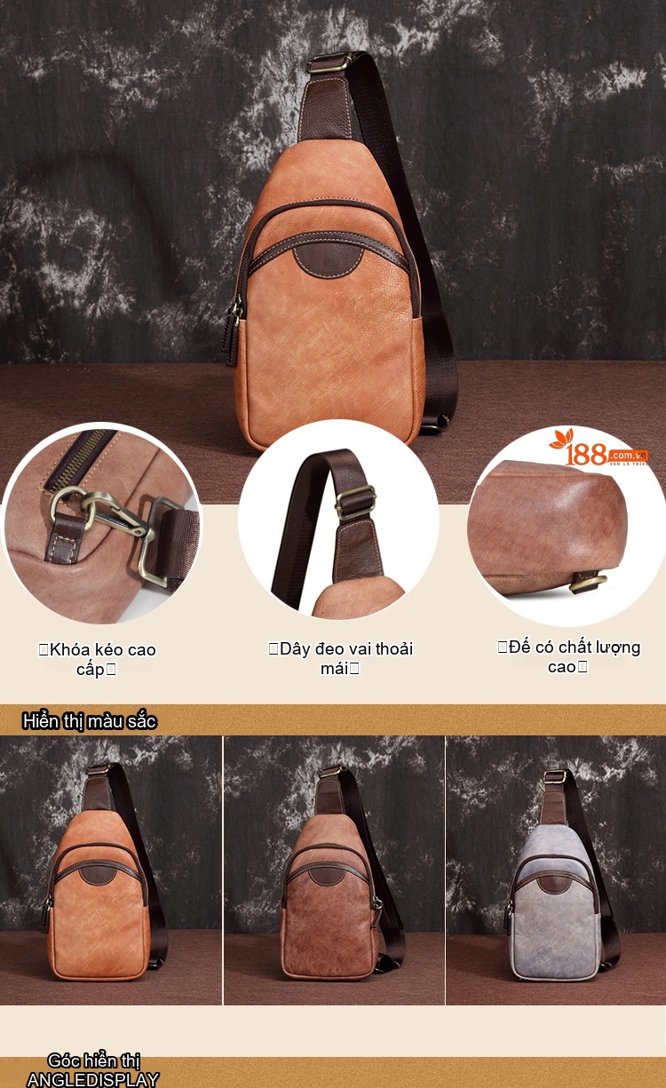 Túi Đeo Chéo Nam Da Bò Thủ Công Vintage Phong Cách Du Lịch chi tiết 1