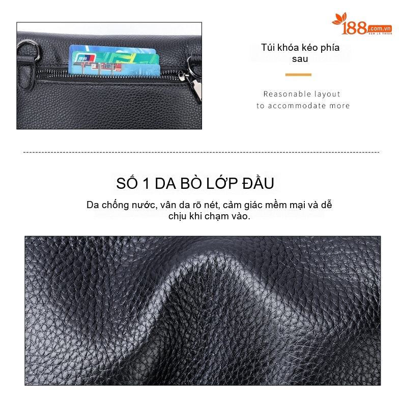 Túi Đeo Ngực/Đeo Chéo Nam Da Thật Chống Thấm Nước Thiết Kế Tối Giản Màu Đen chi tiết 21